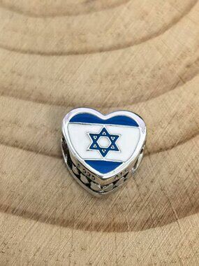 Pandora Israel Flag Heart Bead Charm Travel Pendant, S925 Silver Jewelry